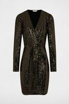 Wrap dress with sequins gold women