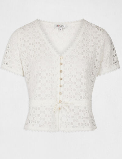 Short-sleeved t-shirt with lace ivory women