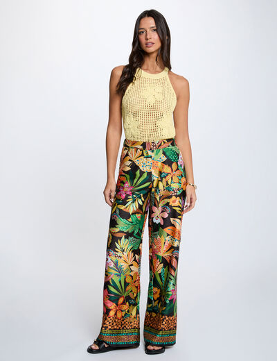 Satin wide-leg trousers black women