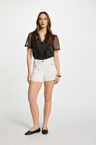 T-shirt manches courtes à pois noir femme