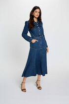 Fitted long dress raw denim women