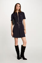 Robe courte ajustée zippée bleu marine femme