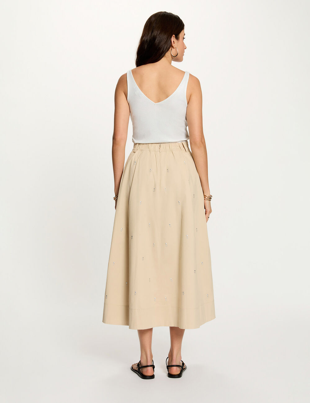 High-waisted long skirt beige women