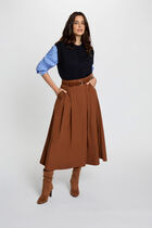 Pleated long skirt cognac brown women