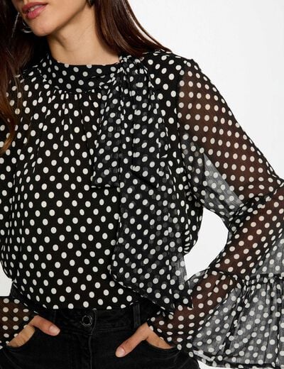 T-shirt with lavallière collar black women