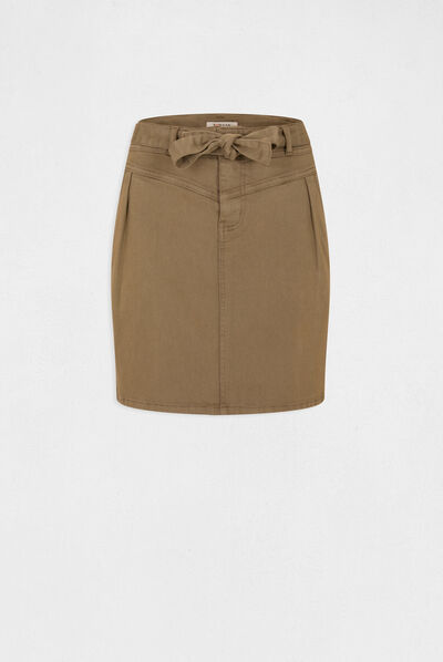 High-waisted belted straight skirt khaki green ladies'