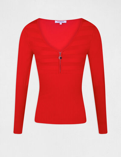 Long-sleeved jumper with zipped detail red ladies'