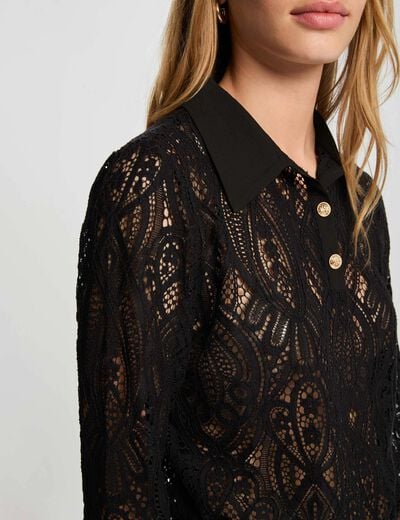 Lace knit with a lapel collar black women