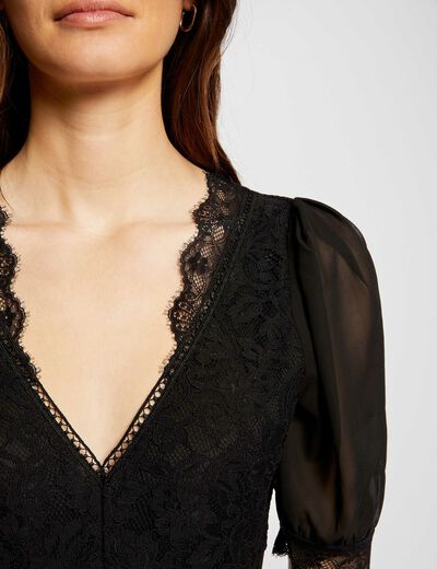 Lace body 3/4-length sleeves black ladies'