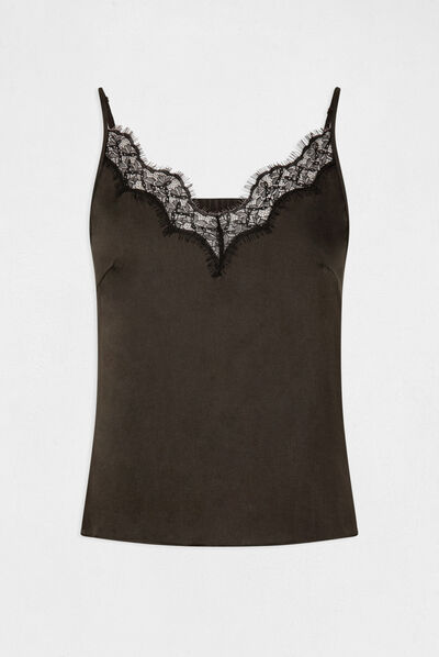 Blouse with thin straps and lace khaki green ladies'