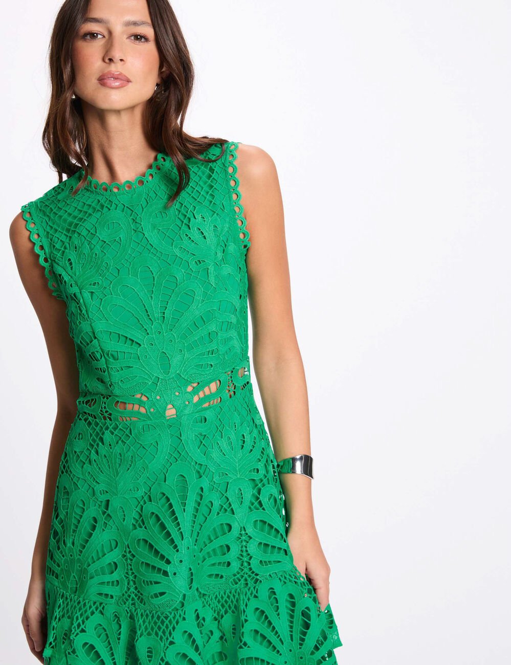 A-line mini lace dress emerald green women