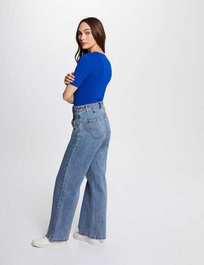 Jumper V-neck short sleeves electric blue women