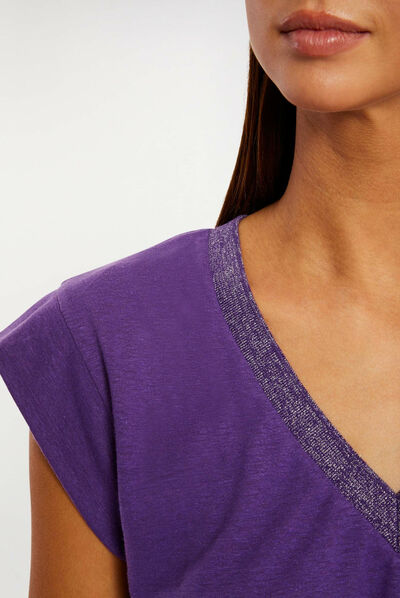 Short-sleeved t-shirt with V-neck dark purple ladies'