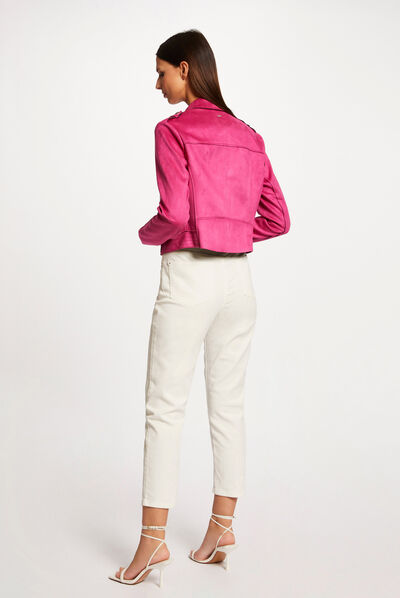 Straight jacket with suede effect raspberry ladies'