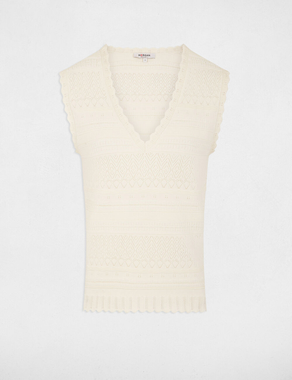Fitted V-neck sweater ivory women