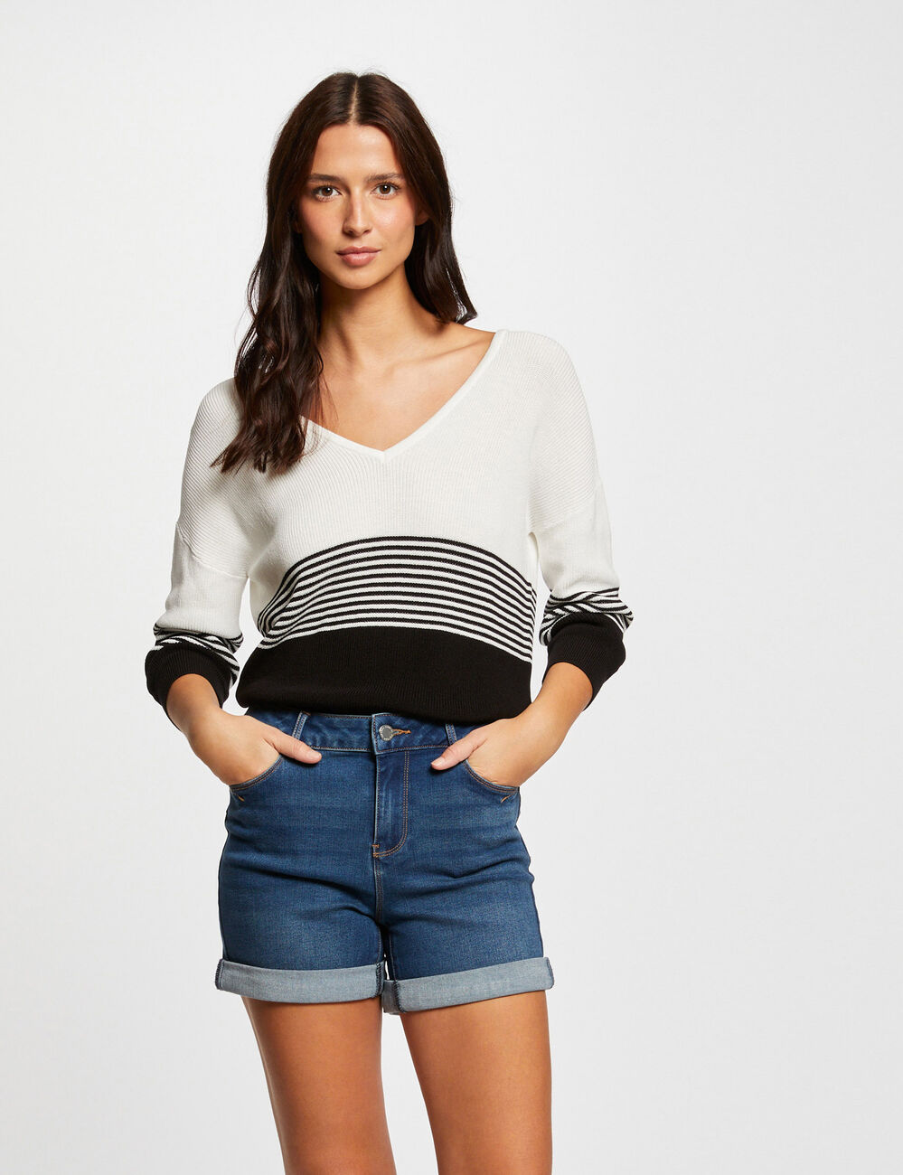 Straight denim shorts denim stone women