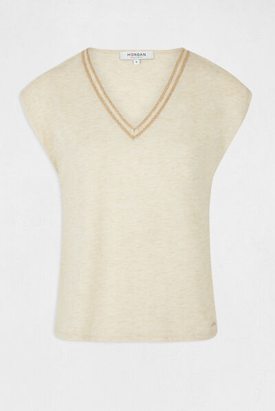 Short-sleeved t-shirt with V-neck sand ladies'