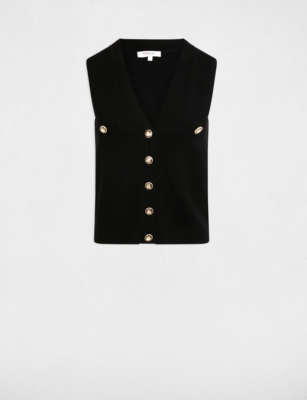 Gilet sans manches col en V noir femme
