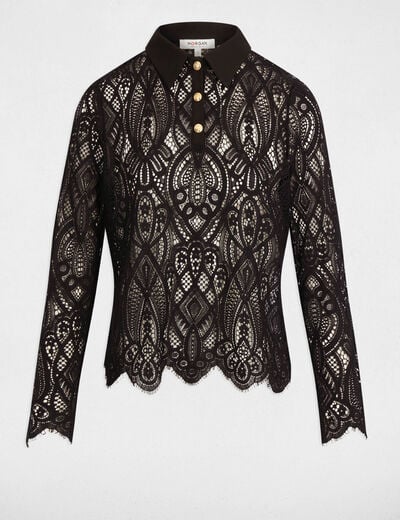 Lace knit with a lapel collar black women