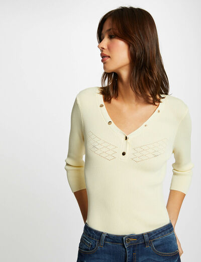 3/4-length sleeved jumper with buttons straw yellow ladies'