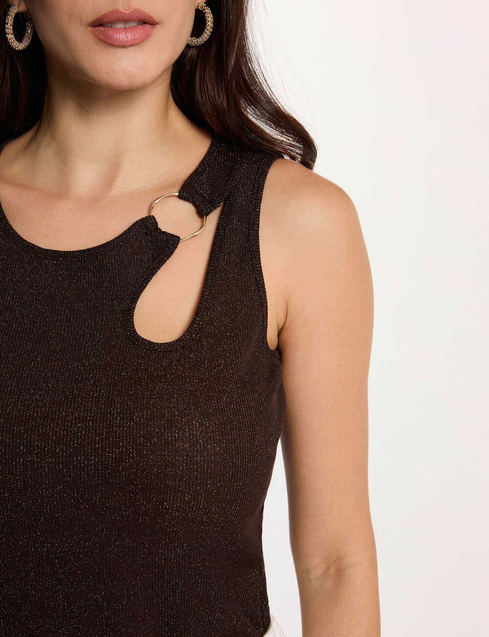 Sleeveless vest top dark brown women