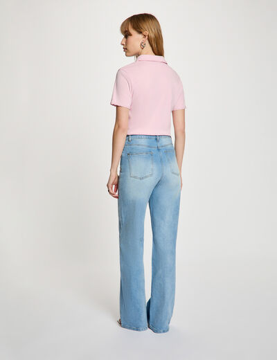 Light knit with a turn-down collar pink women