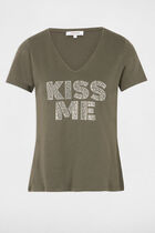 T-shirt with message khaki green women