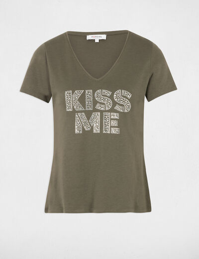 T-shirt with message khaki green women