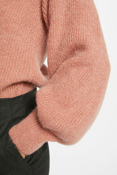 Long-sleeved jumper with V-neck pale pink ladies'