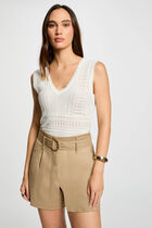 Fitted short with stripes light beige women