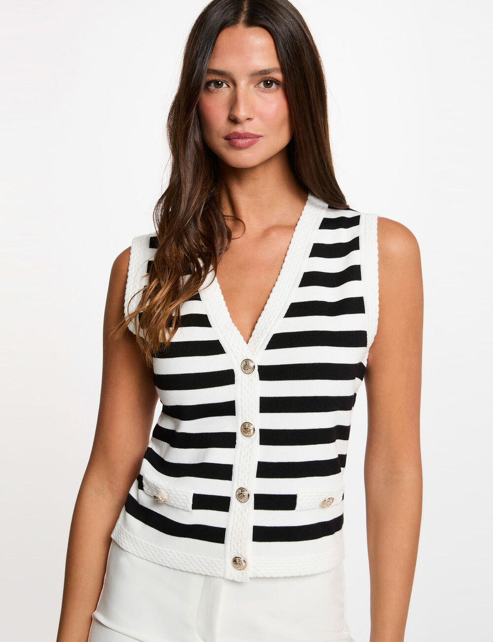 Striped sleeveless cardigan white women
