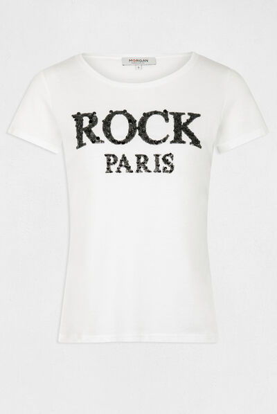 Short-sleeved t-shirt with message black ladies'