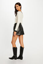 Pull manches longues col en V ivoire femme