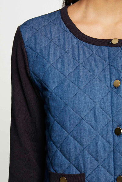 Long-sleeved cardigan with denim front navy ladies'