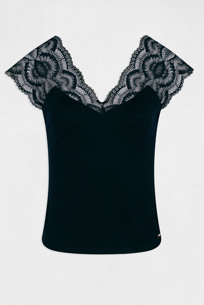 Short-sleeved t-shirt with lace navy ladies'