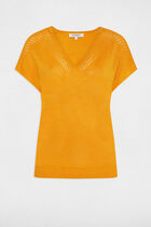 Jumper V-neck short sleeves orange women