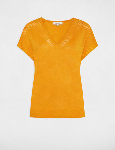 Jumper V-neck short sleeves orange ladies'