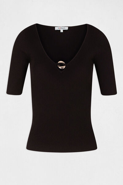 3/4-length sleeved jumper with ornament black ladies'