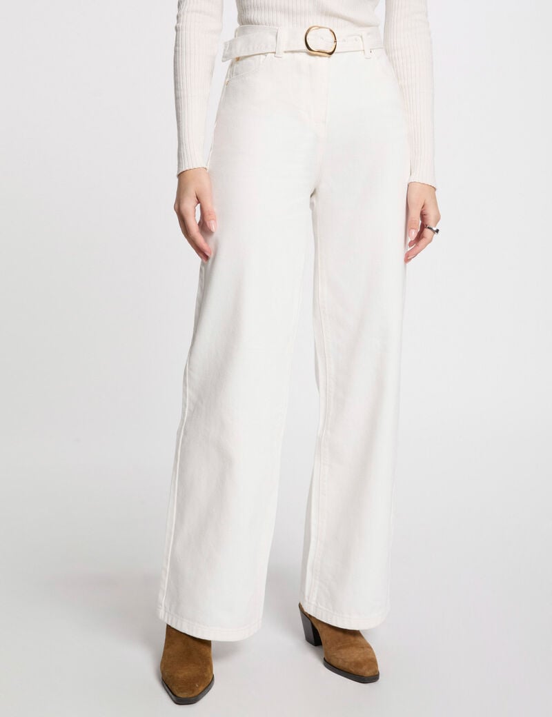 belted wide leg jeans white women Belted wide leg jeans white women