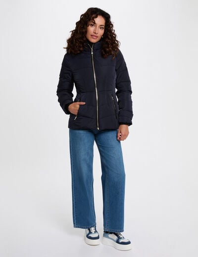 Fitted short puffer jacket navy blue women