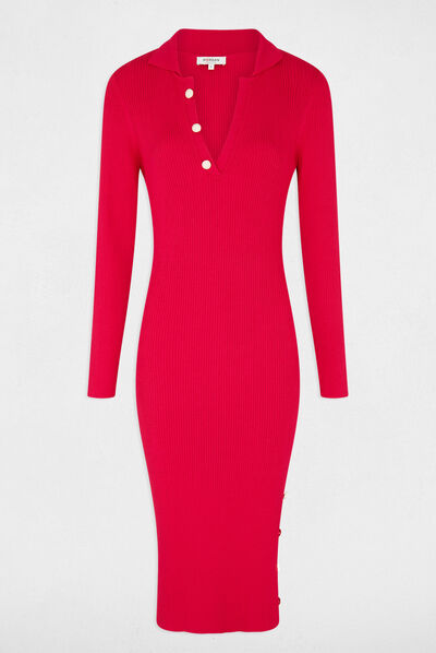 Fitted jumper dress buttons and slit fuchsia ladies'