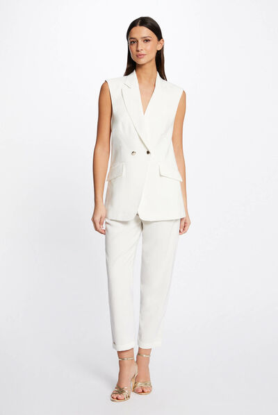 Cropped loose and straight trousers ecru ladies'