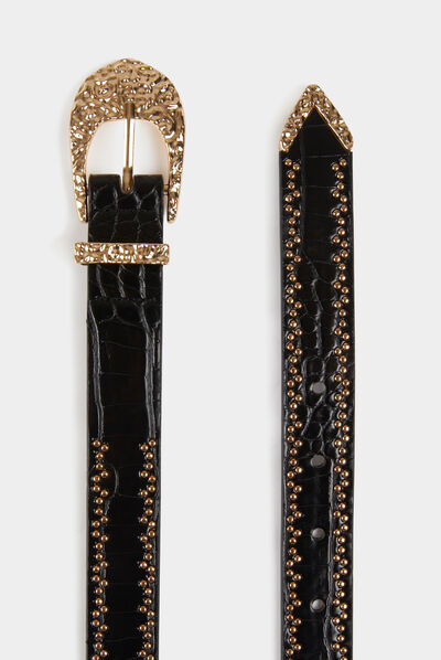 Belt with croc effect and studs black ladies'