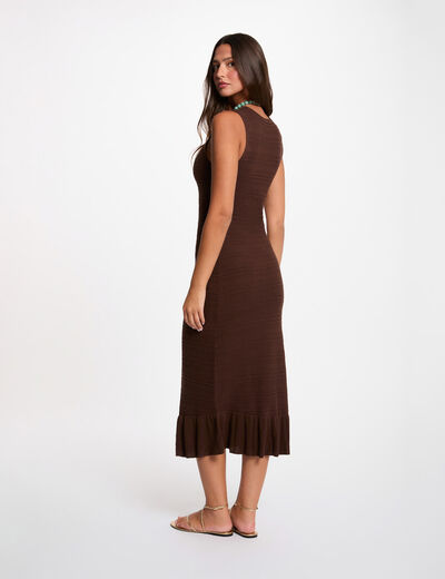 Long knitted sleeveless dress dark brown women