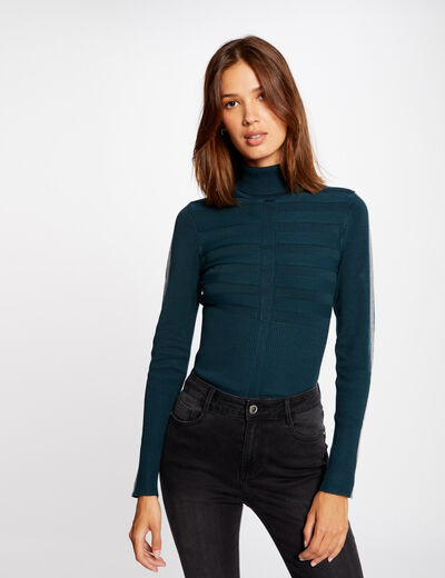 Long-sleeved jumper contrasting stripe dark green ladies'