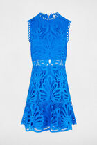 Robe courte trapèze dentelle bleu electrique femme