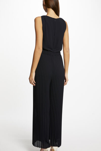 Loose jumpsuit with pleated legs navy ladies'