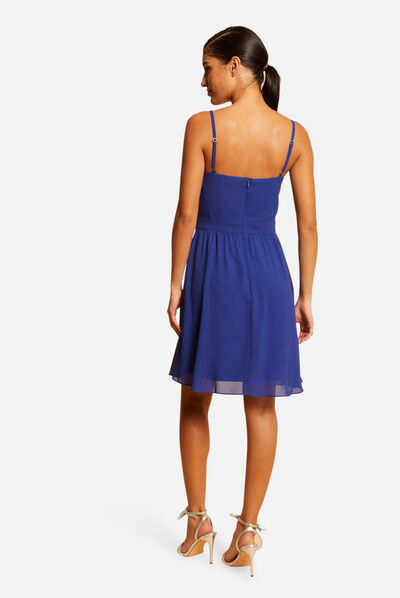 Skater dress with wrap-over neckline electric blue ladies'