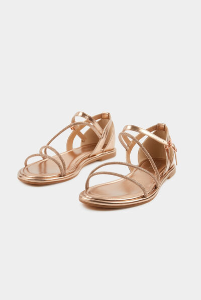 Flat sandals with rhinestones details antique pink ladies'
