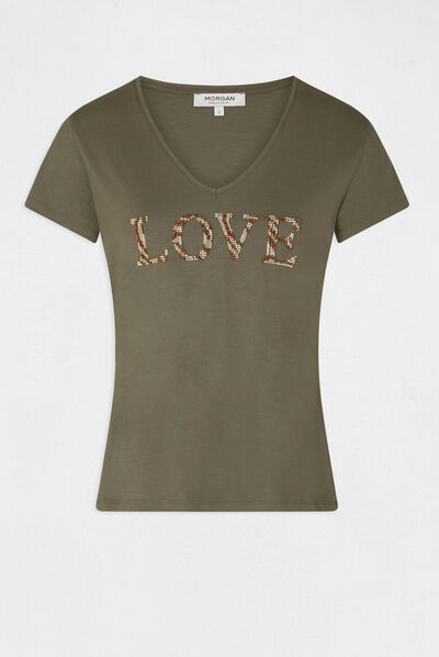 Short-sleeved t-shirt khaki green ladies'